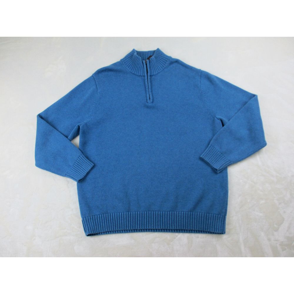 L.L. Bean Sweater‎ Mens Extra Large Blue Knit Pullover 1/4 Zip 258291 Cotton